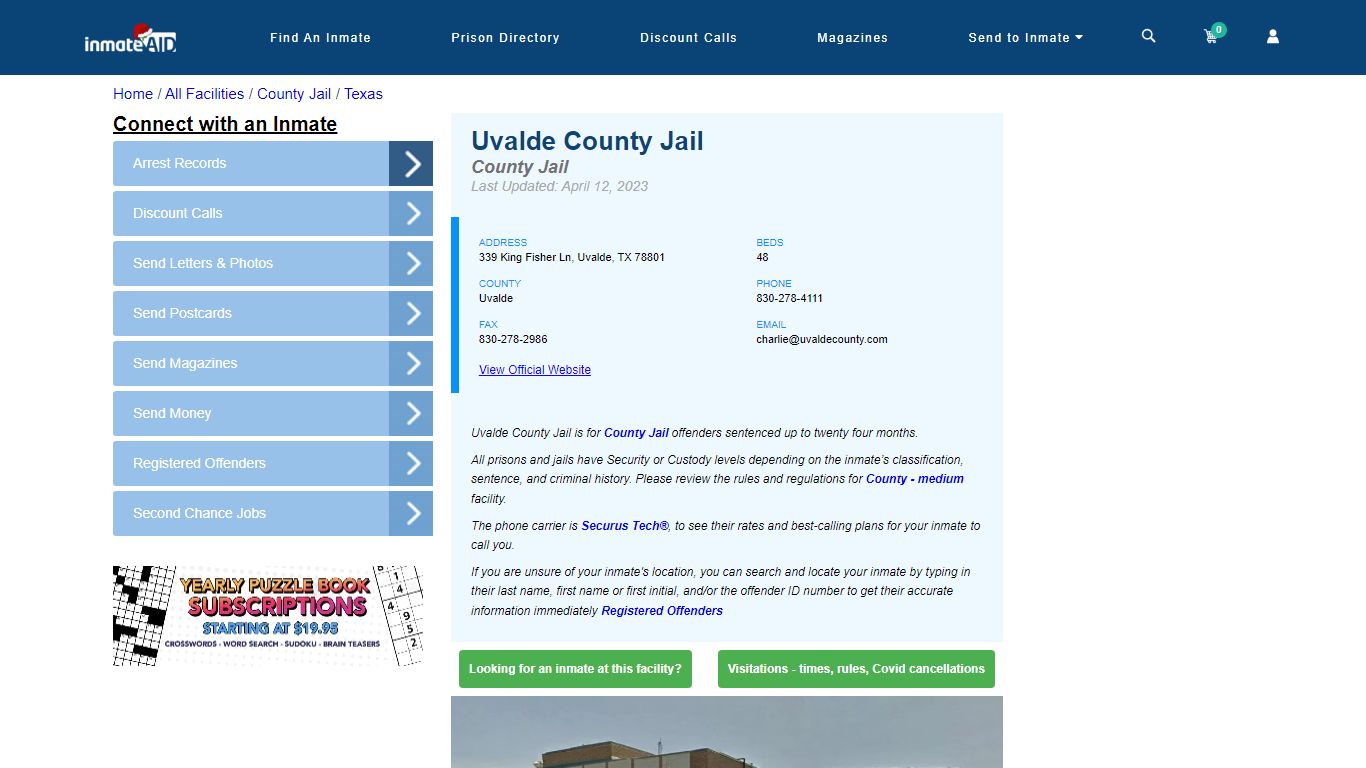 Uvalde County Jail - Inmate Locator - Uvalde, TX